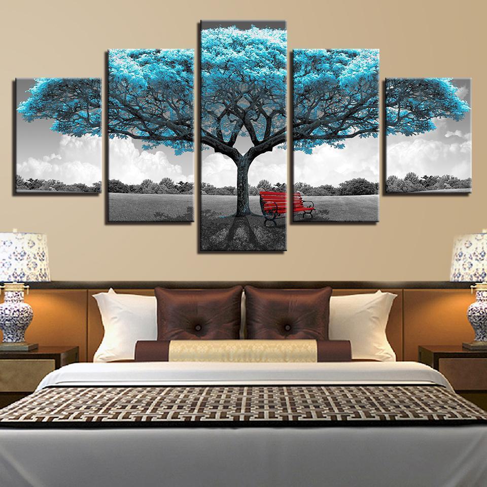 Decor Blue Big Tree Rchair Abstract Landscape – Nature Canvas Wall Art