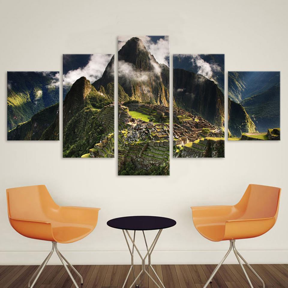 Decor Machu Picchu Peru Mountains Clouds Hills Landscape – Nature Canvas Wall Art