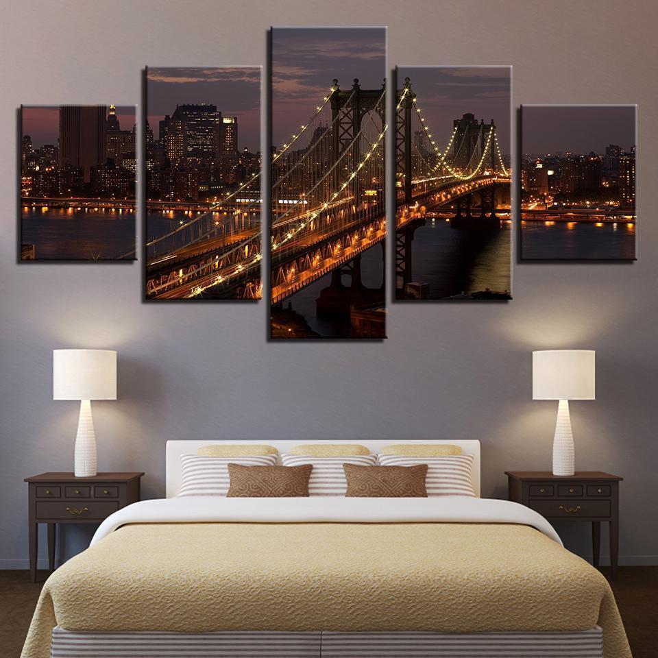 Decor Manhattan Bridge New York City Night Landscape – Nature Canvas Wall Art
