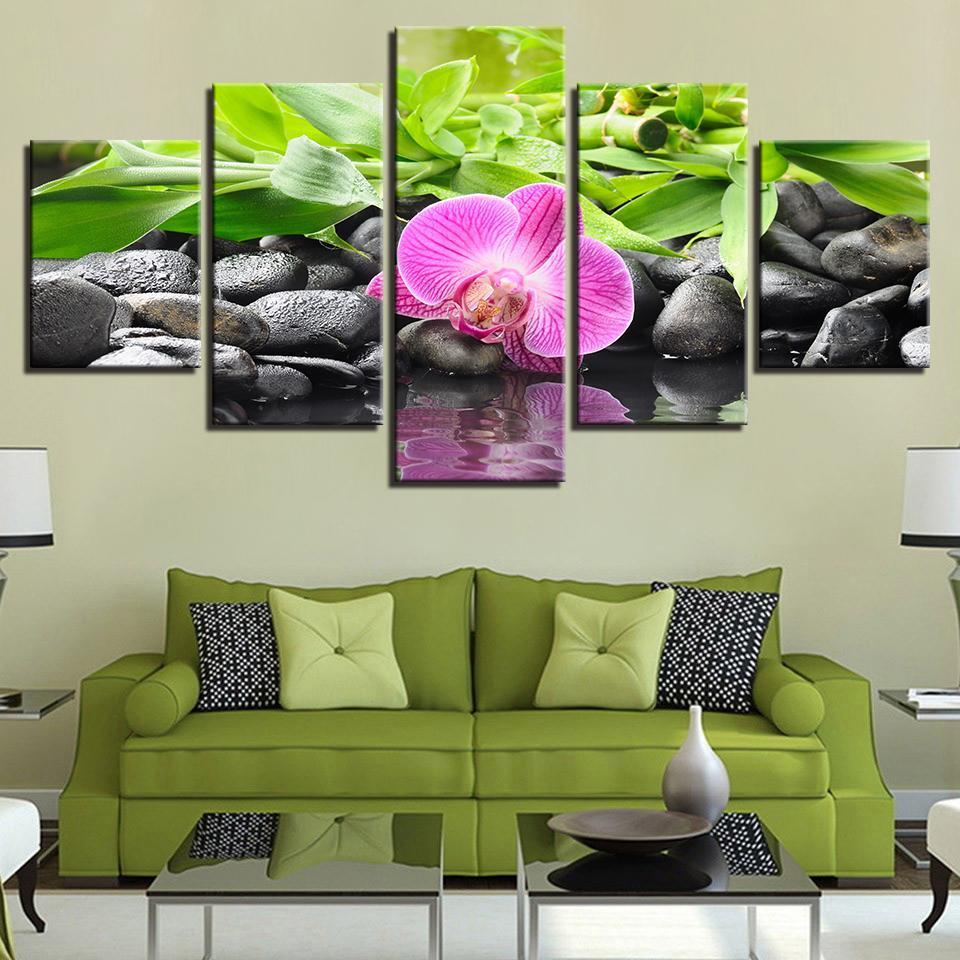 Decor Stones Bamboo Orchid Flowers – Nature Canvas Wall Art