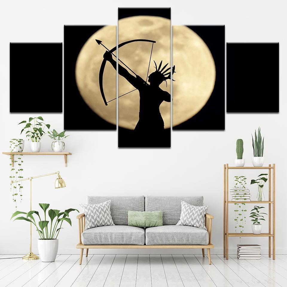 Decoration American Indian Archery Moon Night Scene Art – Army Canvas Wall Art