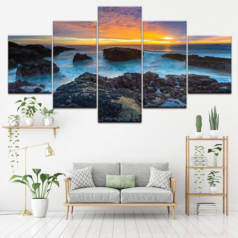 Decors Blue Sea Seaside Reef Sunset Seascape – Nature Canvas Wall Art