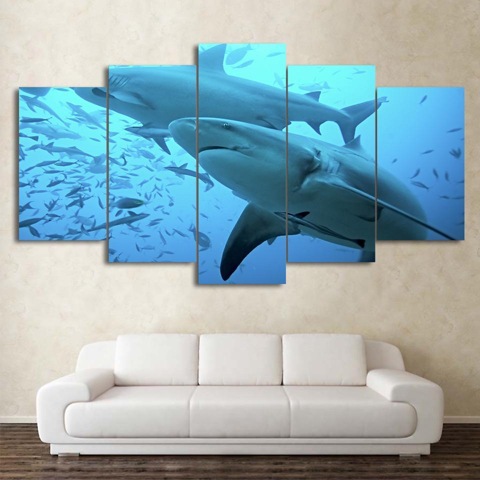Deep Blue Ocean Animal Big Shark – Animal Canvas Wall Art