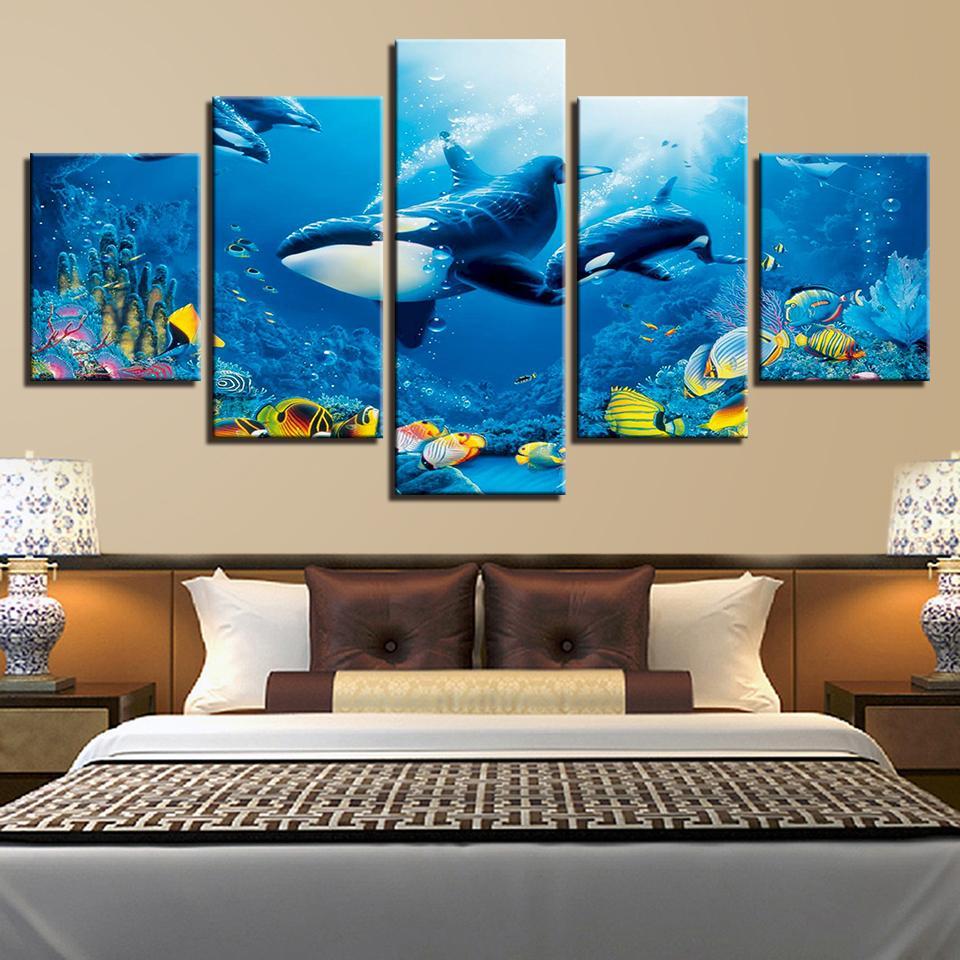 Deep Blue Ocean Whale Goldfish – Animal Canvas Wall Art