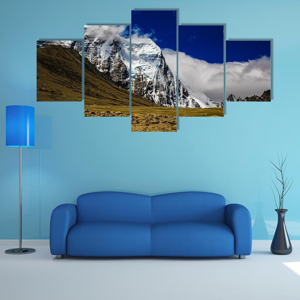 Deep Blue Sky And Ice Capped Peaks Of Himalayan Mountain – Nature Canvas Wall Art