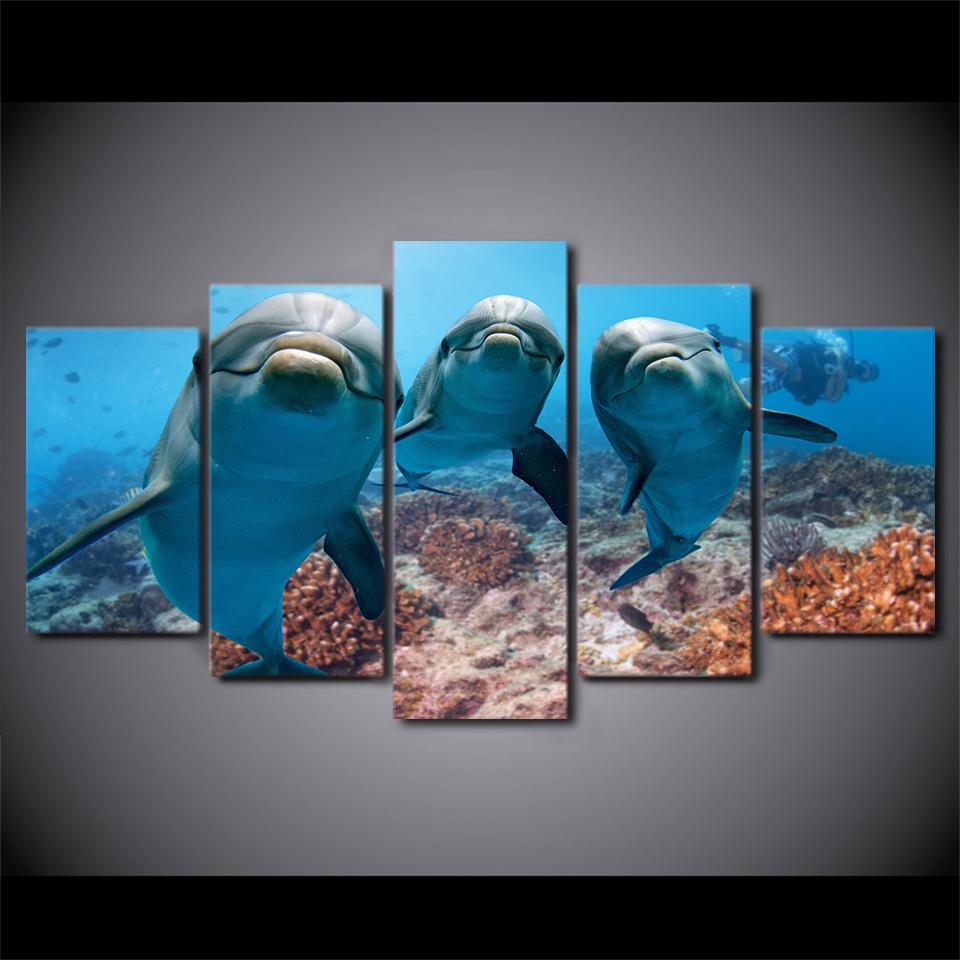 Deep Ocean Swimming Dolphin – Animal Canvas Wall Art