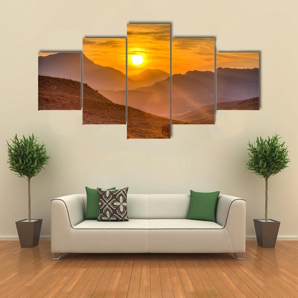 Deep Orange Sunset Behind The Mountains – Nature Canvas Wall Art