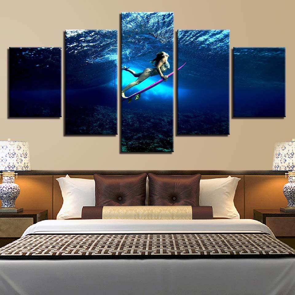 Deep Sea Girl Diving – Abstract Canvas Wall Art