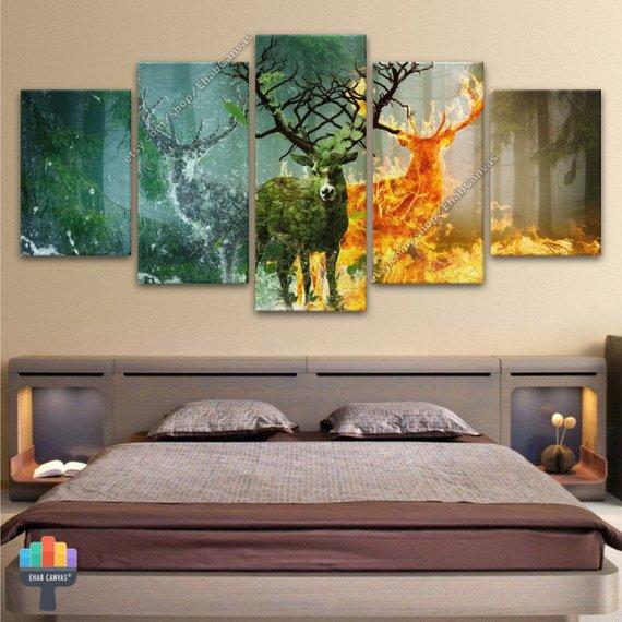 Deer Animal Elk Fire Fantasy Nature – Abstract Animal Canvas Wall Art