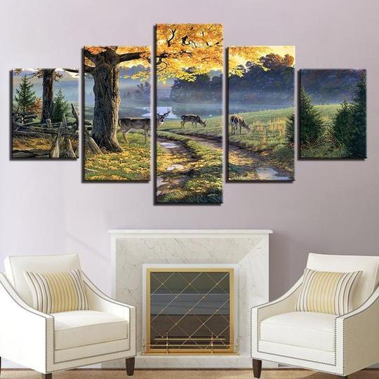 Deer By Farmers Track – Nature Canvas Wall Art