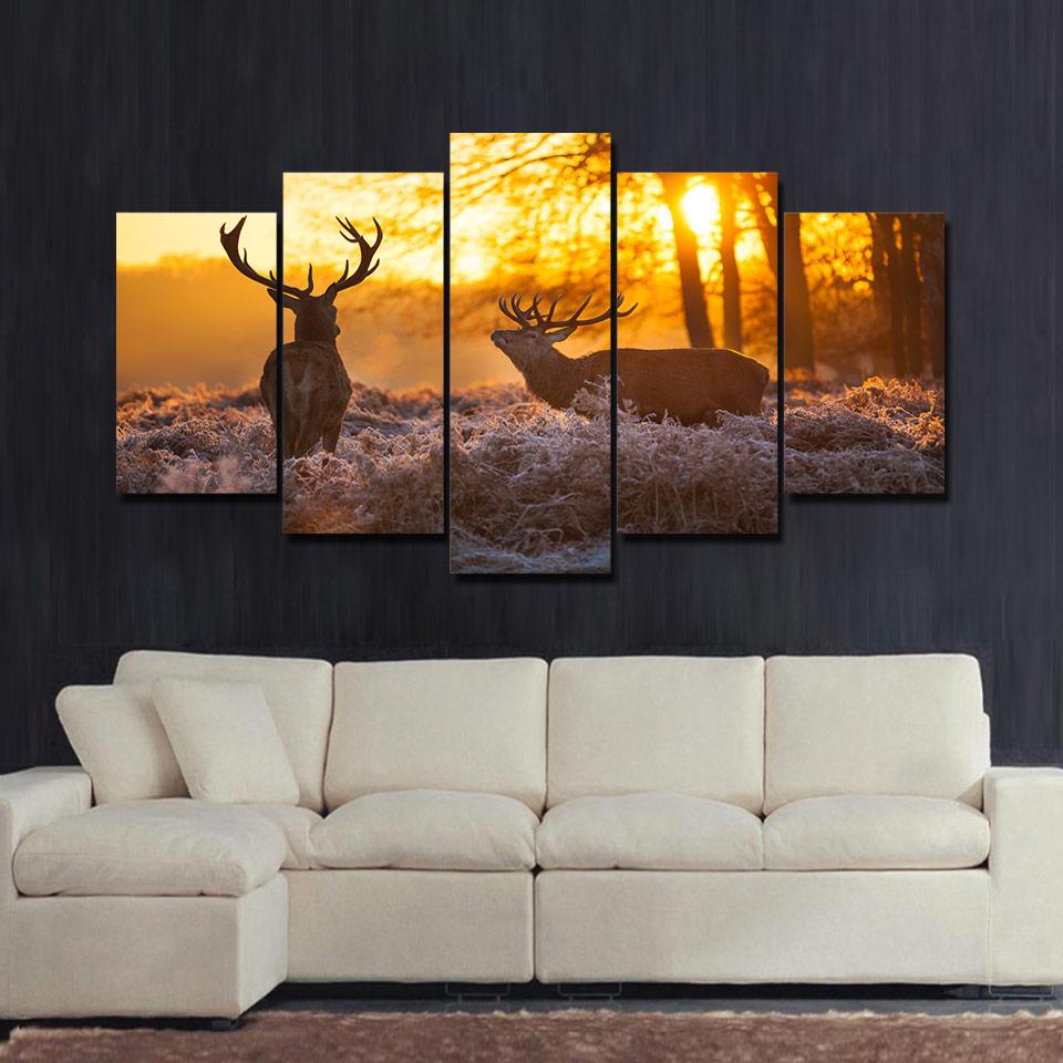 Deer Couple In Sunset – Animal Canvas Wall Art