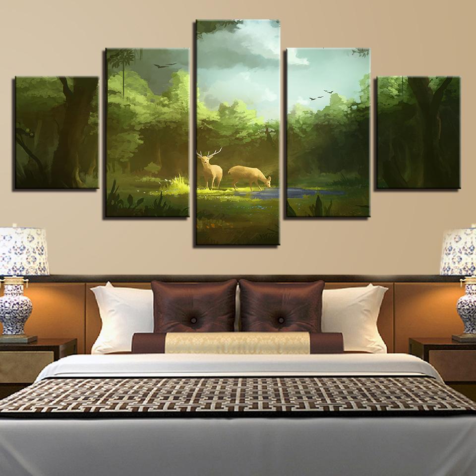 Deer Couple In The Forest Sunshine – Animal Canvas Wall Art