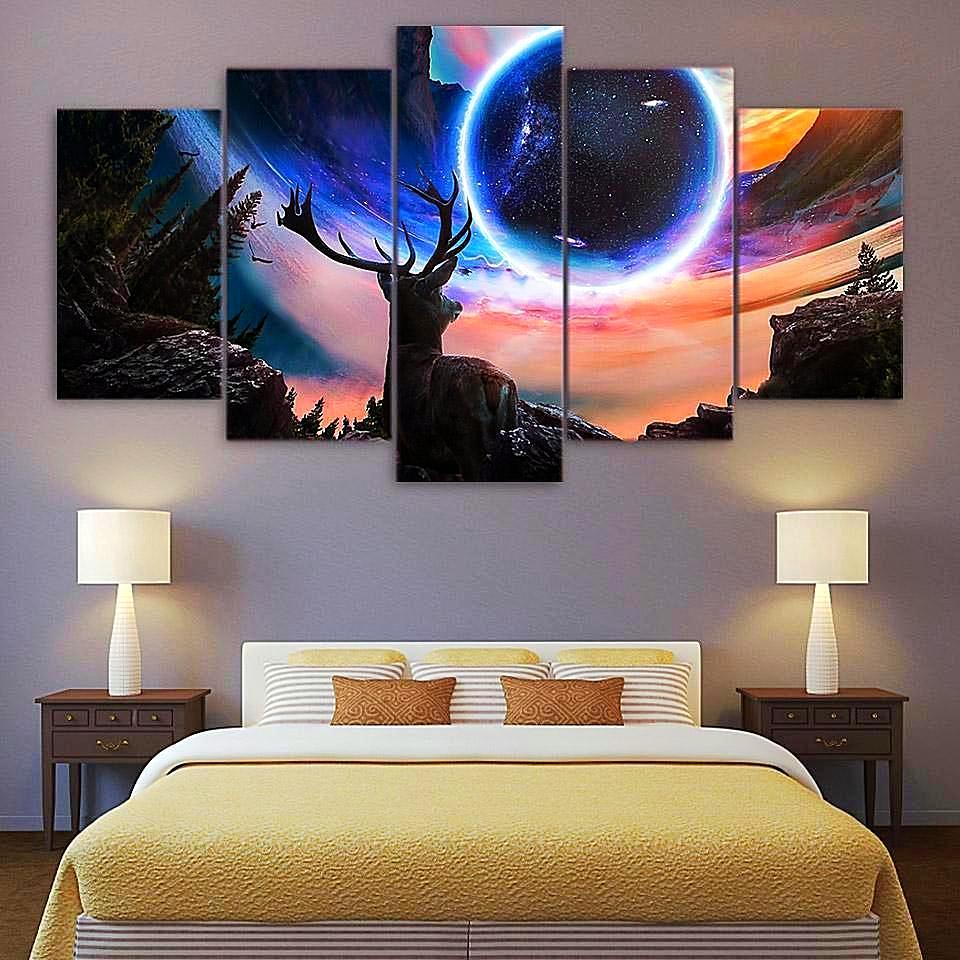 Deer Elk Moose Moon Star – Space Universe Canvas Wall Art