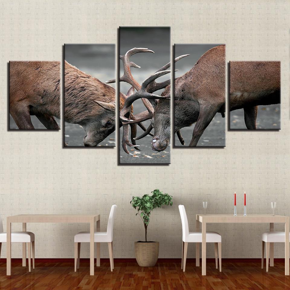 Deer Fighting – Animal Canvas Wall Art