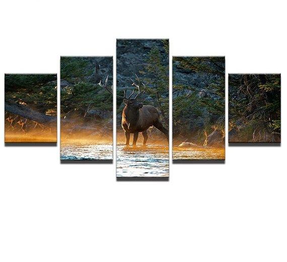 Deer Forest Elk Wild Lake – Nature Canvas Wall Art