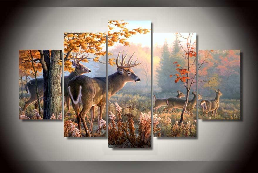 Deer In Forest Hunters – Nature Animal Canvas Wall Art