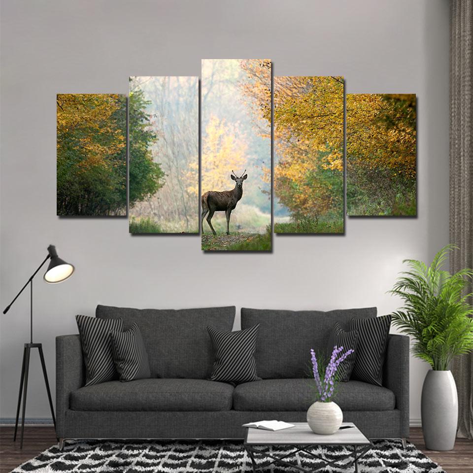 Deer In Remove Forest Animal Canvas Wall Art