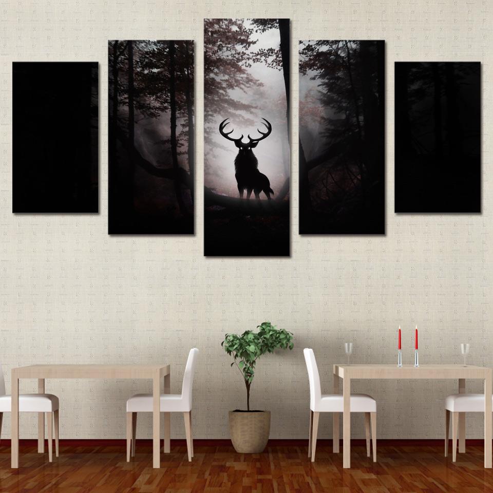 Deer In The Dark Forest – Animal Canvas Wall Art