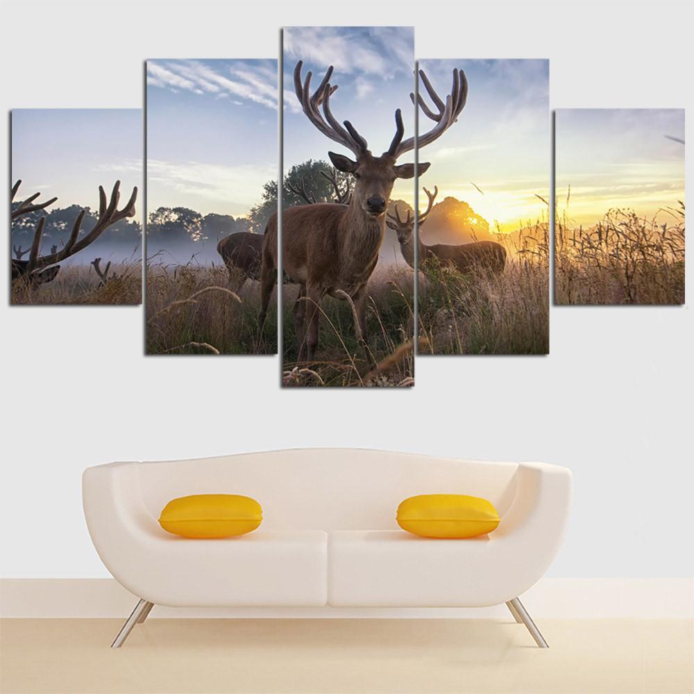 Deer Mom And Baby – Animal Canvas Wall Art