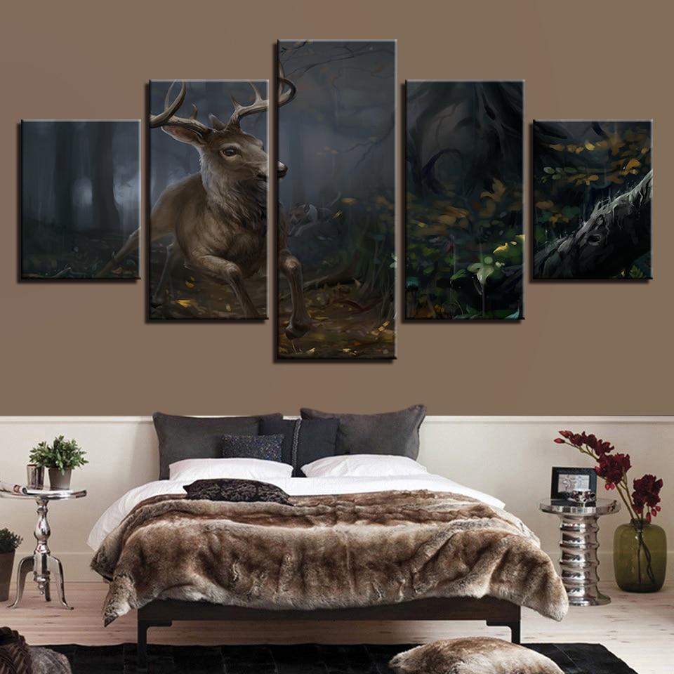 Deer Running In The Forest – Animal Canvas Wall Art