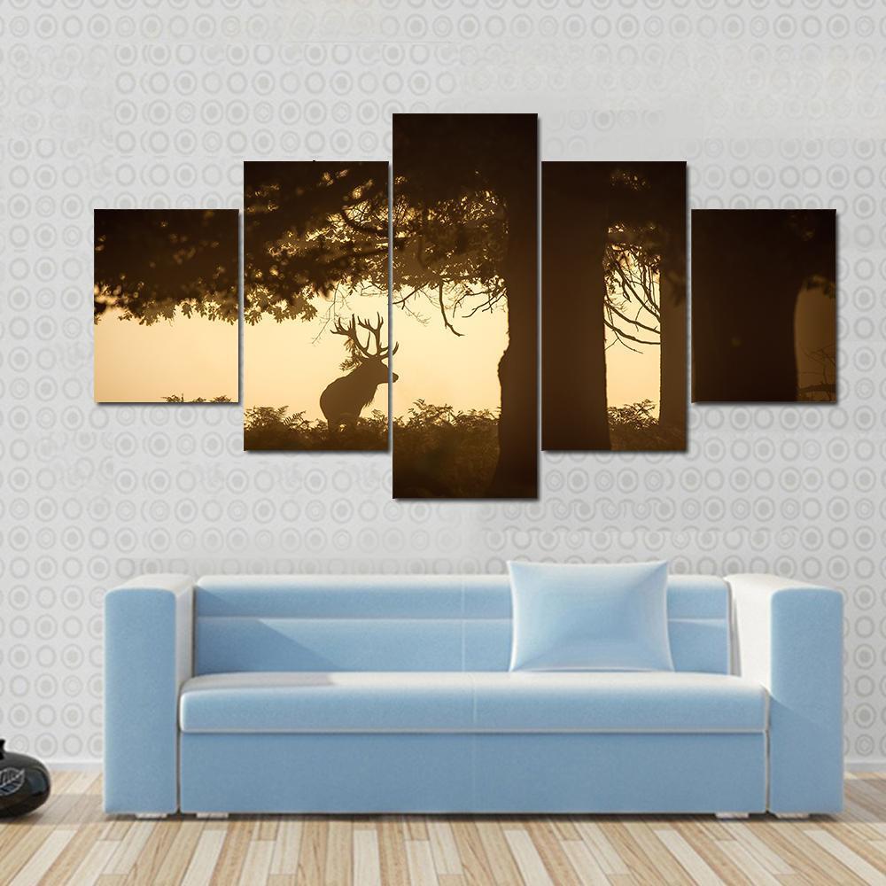 Deer Stag Silhouette Under Tree – Animal Canvas Wall Art