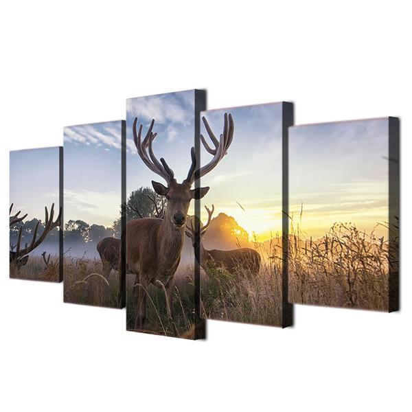 Deer Sunrise Sunset – Animal Canvas Wall Art