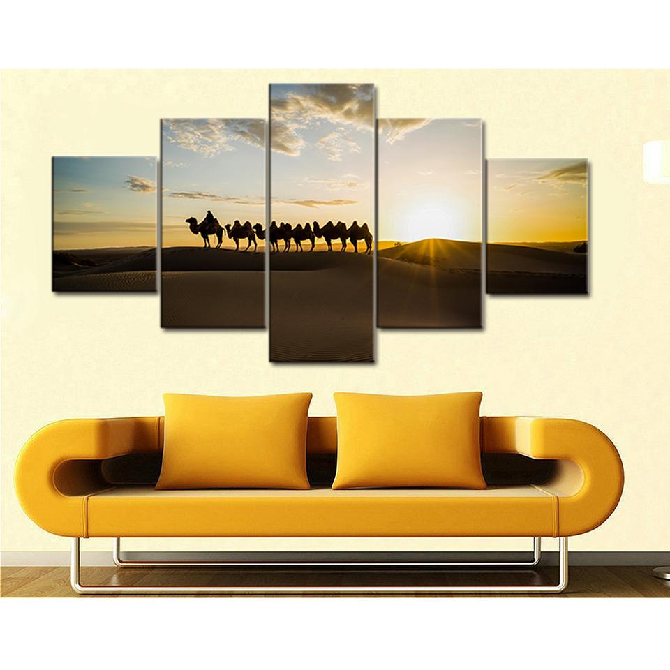 Desert Camel Sunrise Landscape – Nature Canvas Wall Art