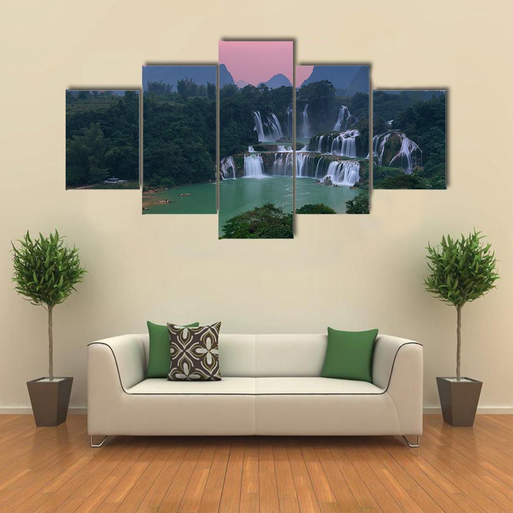 Detian Waterfall At Sunset In Guangxi – Nature Canvas Wall Art