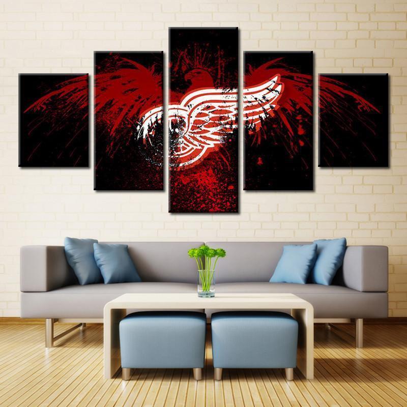 Detroit Red Wings Black Logo Ice Hockey – Canvas Wall Art