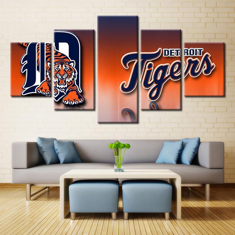 Detroit Tigers Sports Team Orange Background – Sport Canvas Wall Art