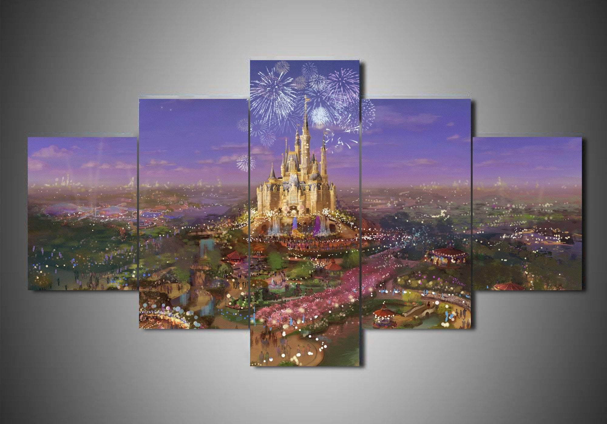 Disney Castle Landscape Under Firework Canvas Wall Art