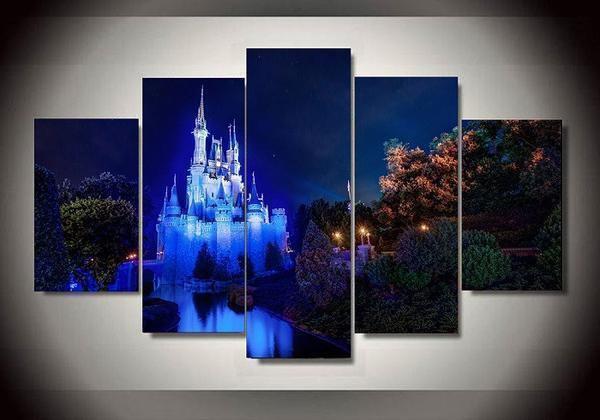 Disney Castle Lighting At Night Canvas Wall Art