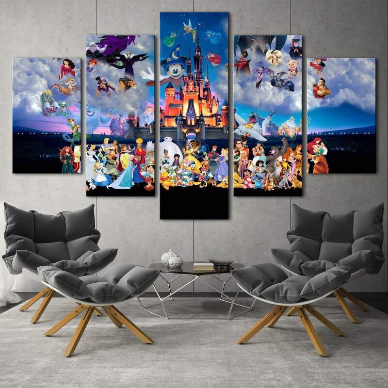 Disney Characters Magic Kingdom Cartoon Canvas Wall Art
