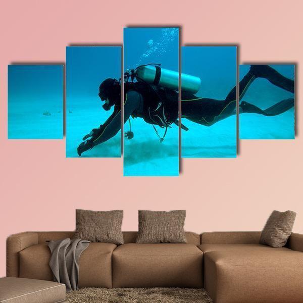 Diver Near Sand Bottom In Cuba – Fishing Canvas Wall Art