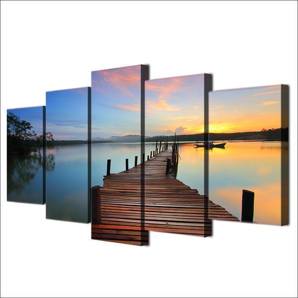 Dock Lake, Water At Sunset Nature – Canvas Wall Art