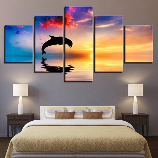 Dolphin Jumps At Sunset Gulf Of Mexico – Animal Canvas Wall Art