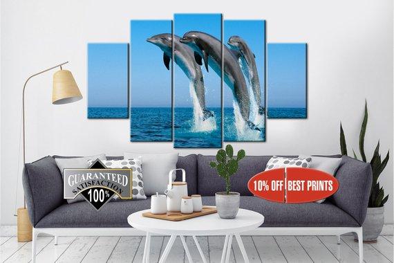 Dolphin Sea Life Pacific Ocean – Animal Canvas Wall Art