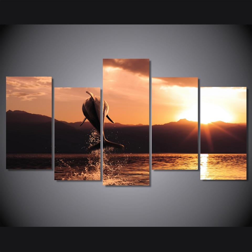 Dolphin Sunset Seascape – Animal Canvas Wall Art