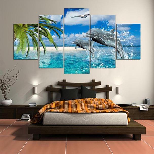 Dolphins And White Sand Beach – Animal Canvas Wall Art