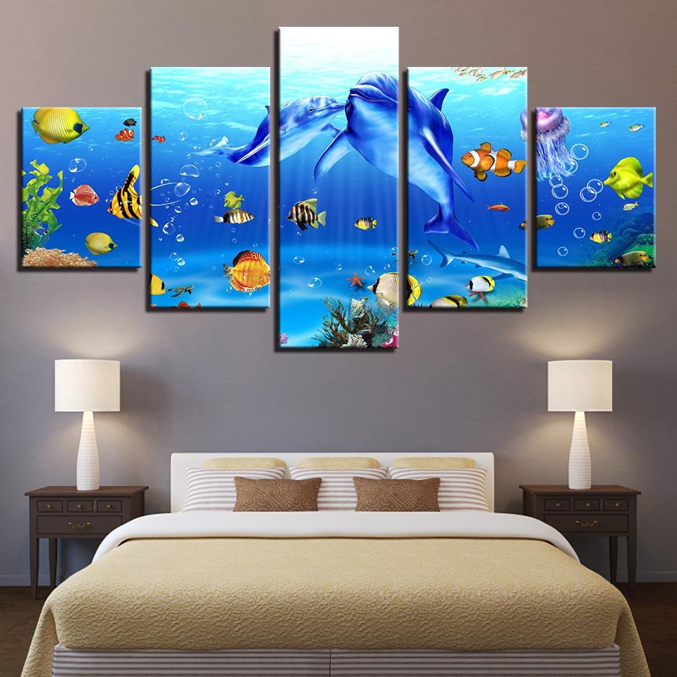Dolphins Coral Reef Fishs – Animal Canvas Wall Art