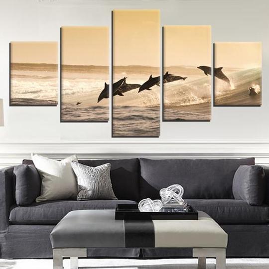 Dolphins Playing In The Waves – Aniaml Canvas Wall Art
