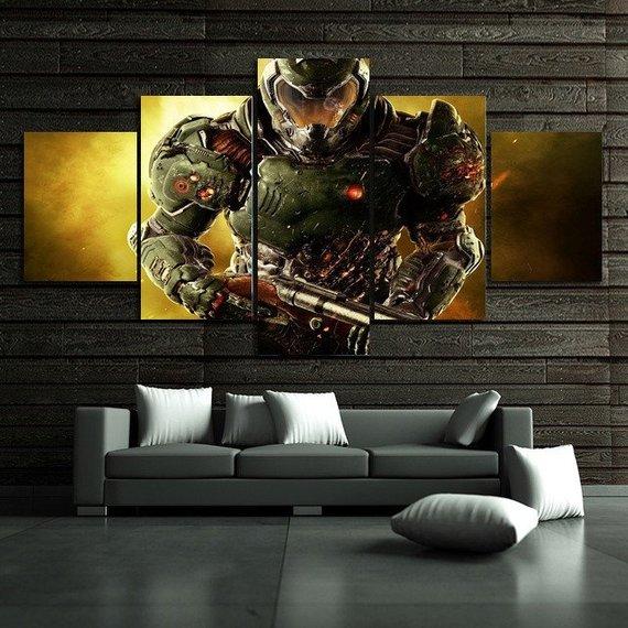 Halo 5 Game Master Chief Gamer Room 5 Piece Canvas Wall Art Print Home Decor