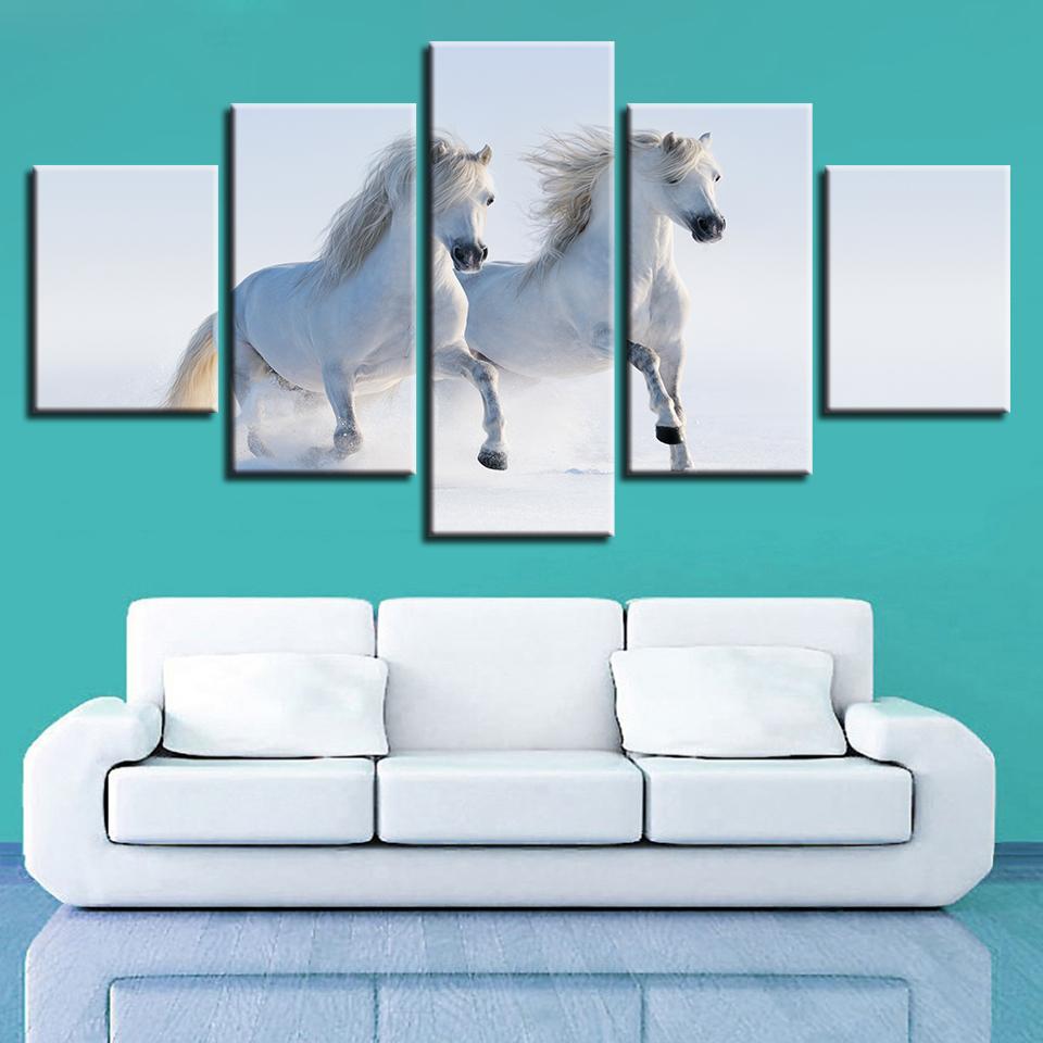 Double White Horse – Animal Canvas Wall Art