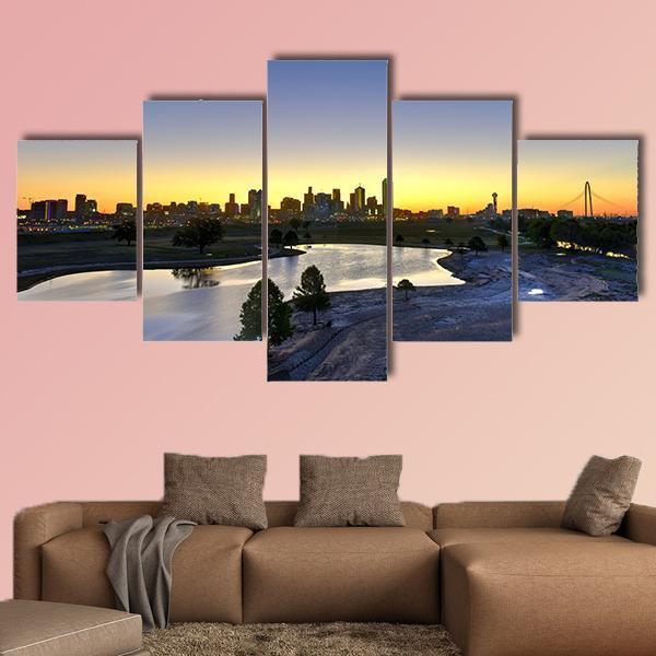 Downtown Dallas Skyline At Sunrise In Texas – Nature Canvas Wall Art