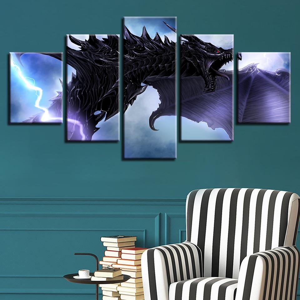 Dragon Red Eye And Lightning Anime Canvas Wall Art