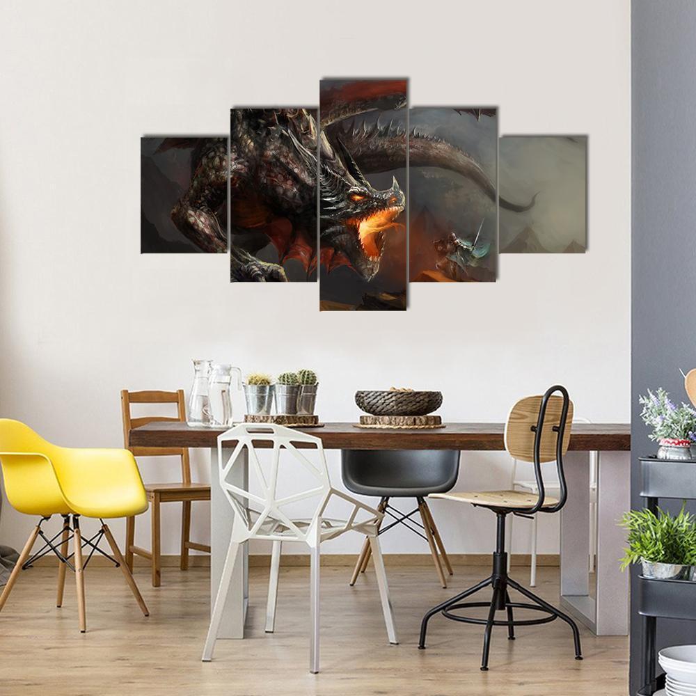 Dragon With Warrior – Gaming Canvas Wall Art