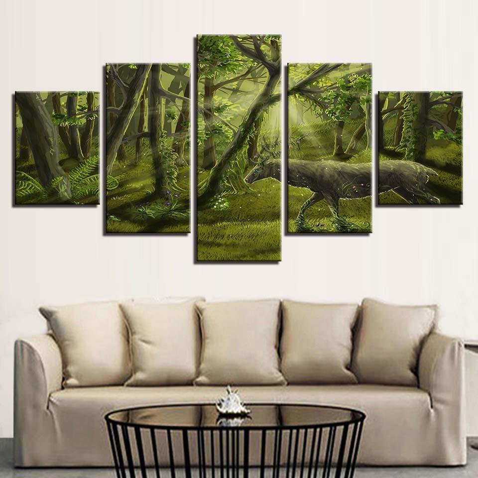 Dream Green Forest Animal Deer – Abstract Animal Canvas Wall Art