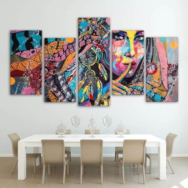 Dreamcatcher Woman Girl – Abstract Canvas Wall Art