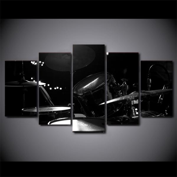 Drums And Cymbals – Black White And Gray – Music Canvas Wall Art