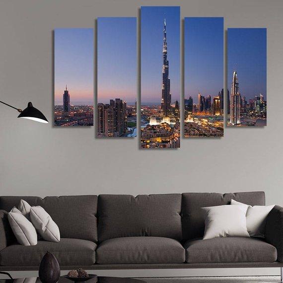 Dubai Skyline Downtown At Nig – Nature Canvas Wall Art
